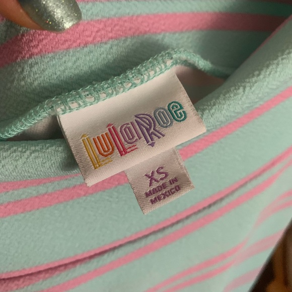 XS Aqua and pink stripe EUC Lularoe Cassie skirt - Picture 3 of 3